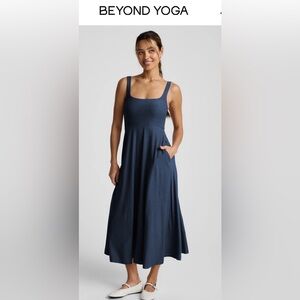 Beyond Yoga Navy Square-Neck Midi Dress with Pockets